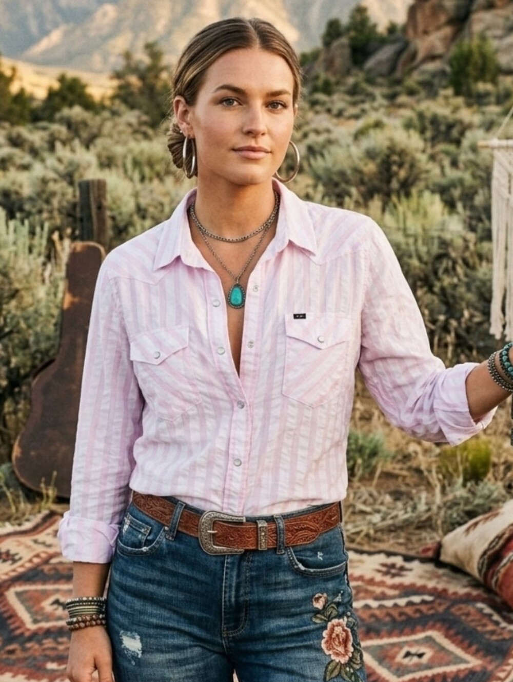 NWOT Lee Pink Striped Western Button-Up Shirt